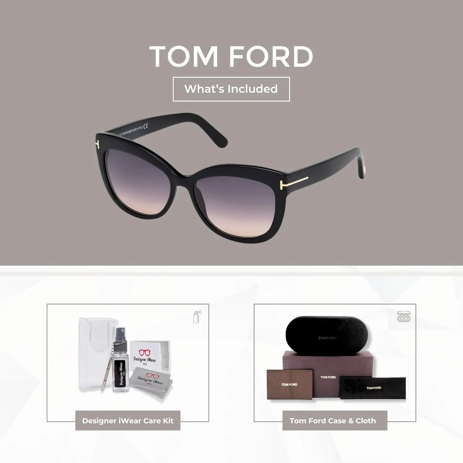 Tom Ford FT0524 Alistair Square Sunglasses for Women   BUNDLE with Designer iWear Eyewear Care Kit