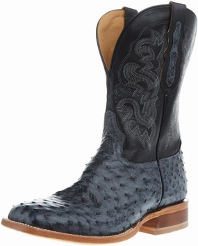 Tony Lama Boot Company Mens Quiad Grey FQ Ostrich 11 Royal Blue Goat Top Sq Toe