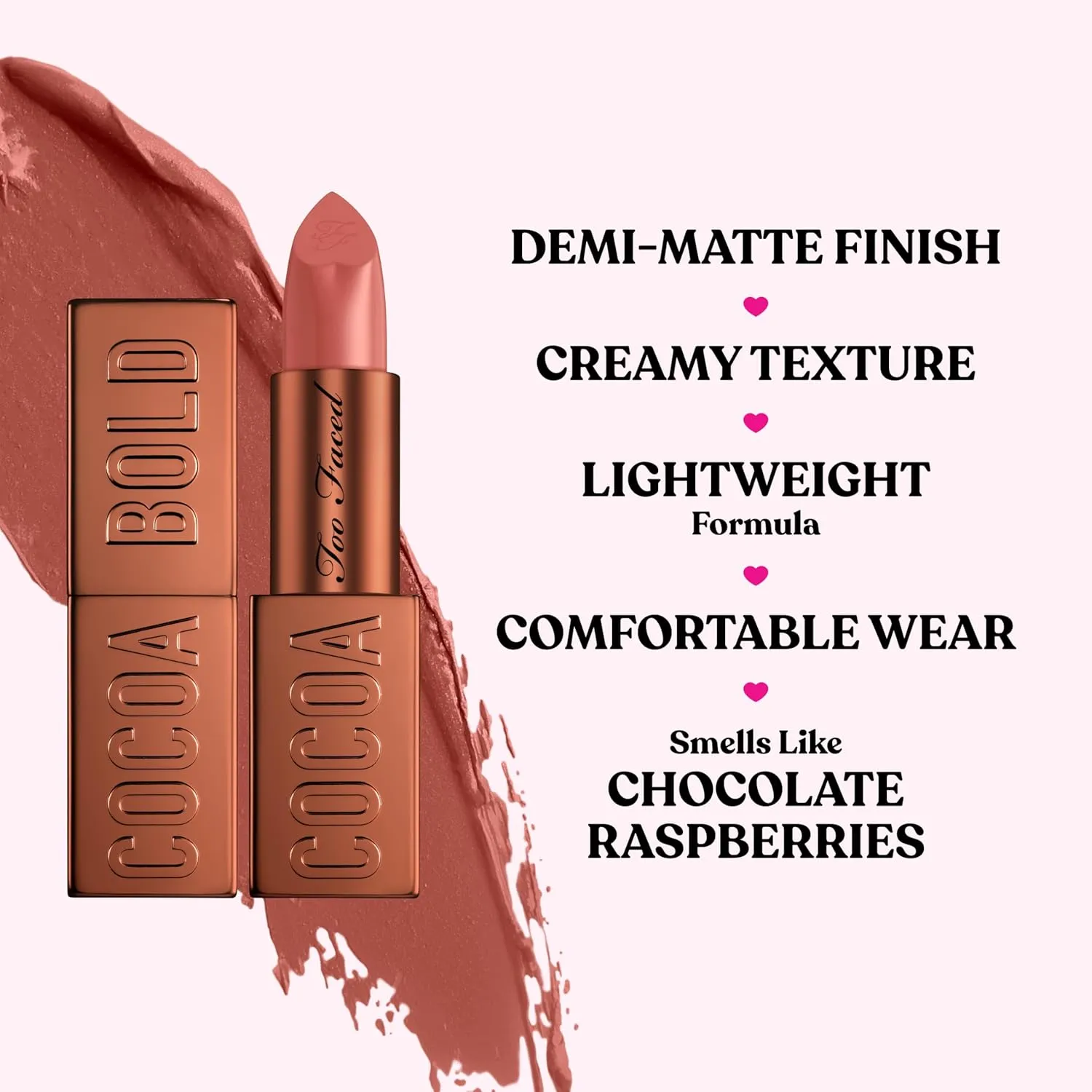Too Faced Cocoa Bold Lipstick | High Pigment Lip with Creamy Texture   Matte Finish, Vegan   Cruelty Free