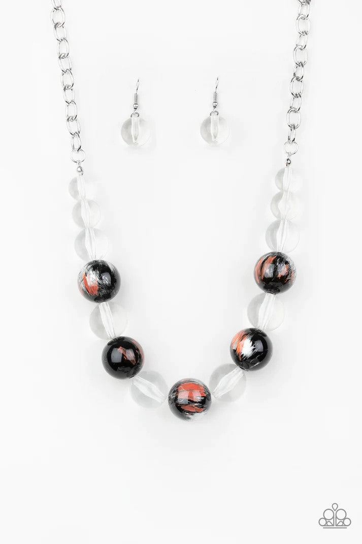 Torrid Tide - Orange - Black Splashed Bead Paparazzi Short Necklace