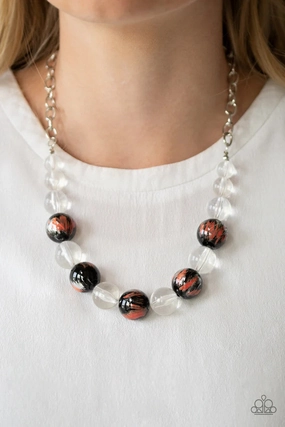 Torrid Tide - Orange - Black Splashed Bead Paparazzi Short Necklace