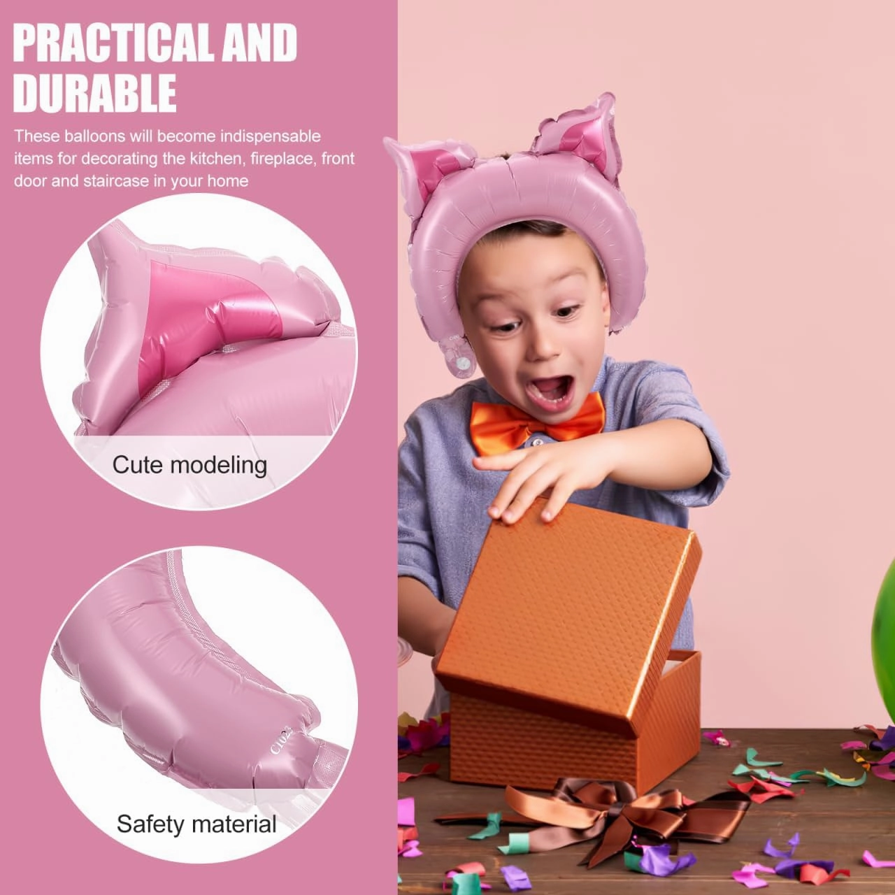 Totority Pink Pig Balloon Headbands 100 Pcs Inflatable Animal Hair Hoops for Kids Party Decorations, Aluminum Foil, 15.74 X 11.81 X 3.54 Inches