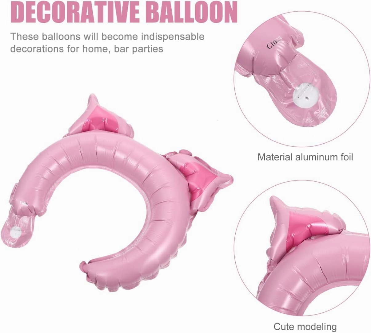 Totority Pink Pig Balloon Headbands 100 Pcs Inflatable Animal Hair Hoops for Kids Party Decorations, Aluminum Foil, 15.74 X 11.81 X 3.54 Inches