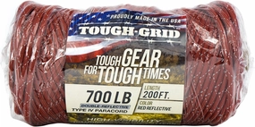 TOUGH-GRID 700lb Double-Reflective Paracord/Parachute Cord - 2 Vibrant Retro-Reflective Strands for Ultimate High-Visibility Cord - 100% Nylon - Made in USA - 200Ft. Red