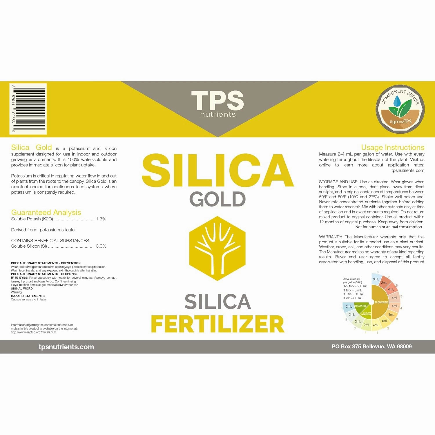 TPS NUTRIENTS Silica Gold Plant Strength Nutrient and Supplement with Bioavailable Silicon 1 Quart (32 oz)