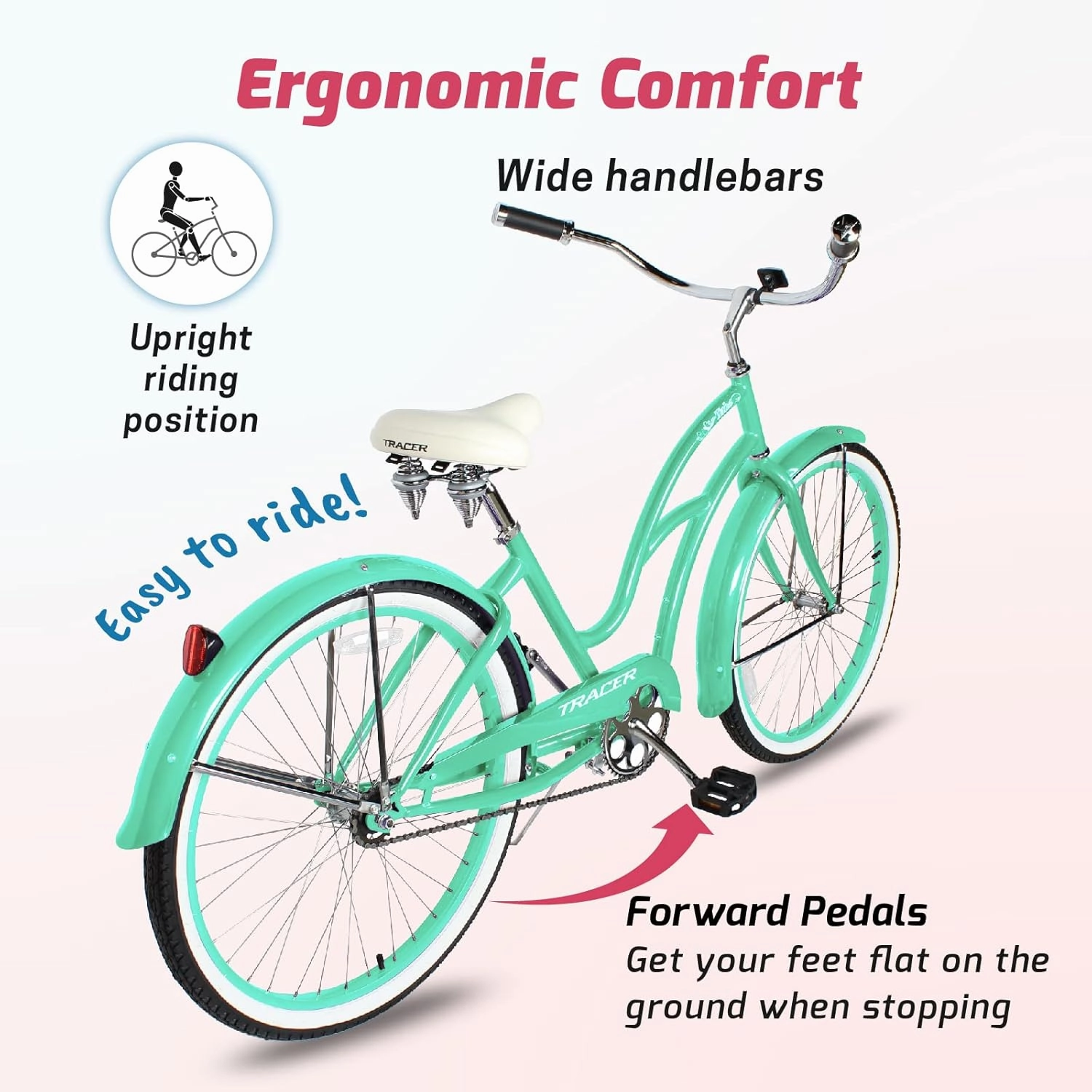 Tracer Taha Beach Cruiser Bike, 26 inch Commuter Bicycle, Single Speed/7 Sepeed Options, Hi-Ten Steel Frame, City Hybrid Bike for Women Men Adult