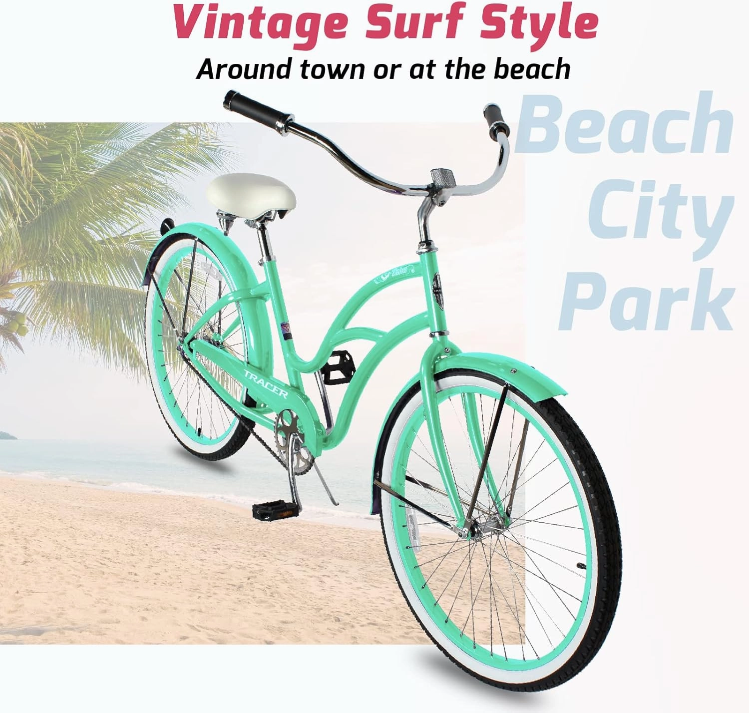 Tracer Taha Beach Cruiser Bike, 26 inch Commuter Bicycle, Single Speed/7 Sepeed Options, Hi-Ten Steel Frame, City Hybrid Bike for Women Men Adult