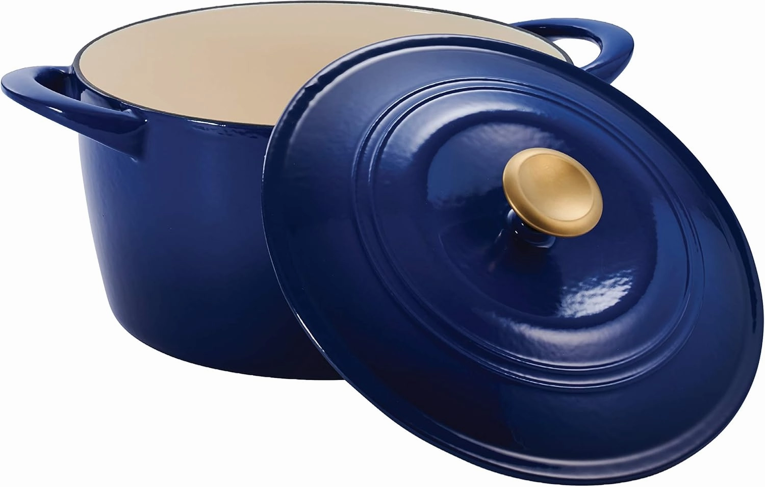 Tramontina Covered Tall Round Dutch Oven Enameled Cast Iron 7 Qt (Classic Blue Gold Knob) - 80131/359DS