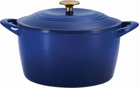 Tramontina Covered Tall Round Dutch Oven Enameled Cast Iron 7 Qt (Classic Blue Gold Knob) - 80131/359DS