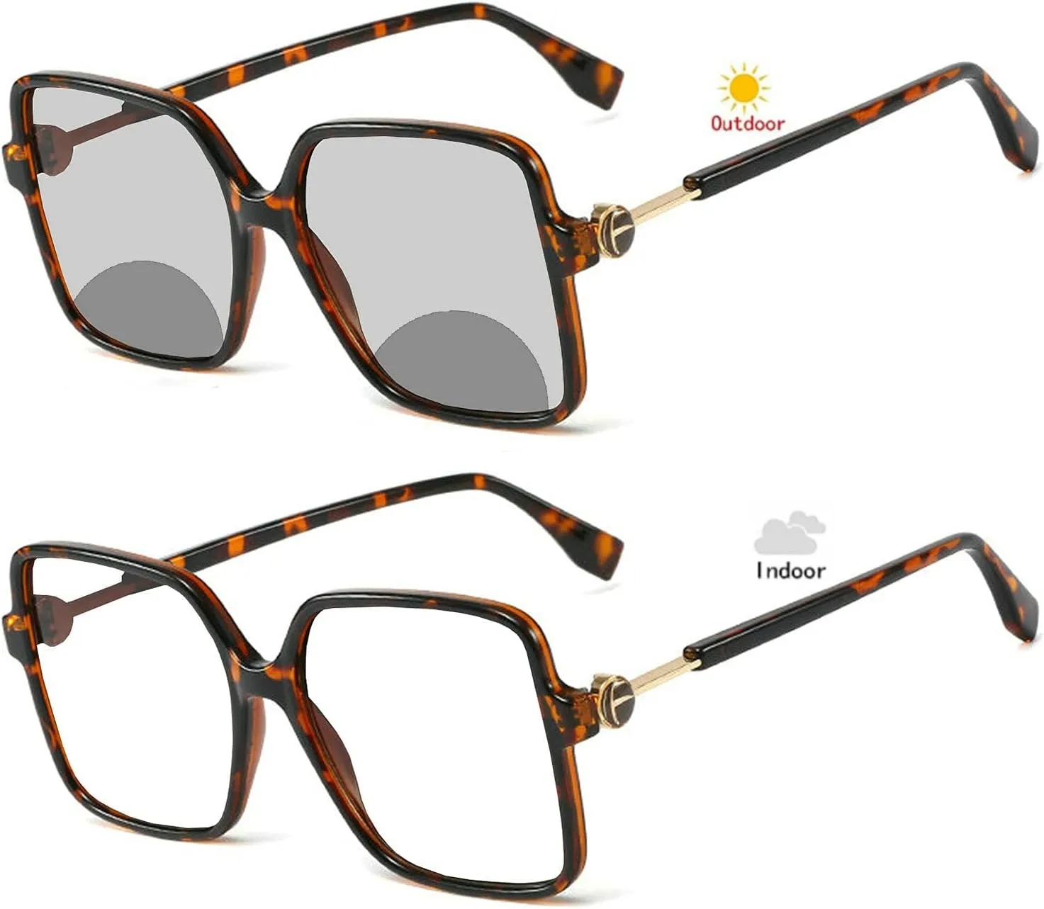 Transition Sunglasses Photochromic Bifocal Reading Glasses Women leopard Reader Fashion Oversized Square Driving Eyewea