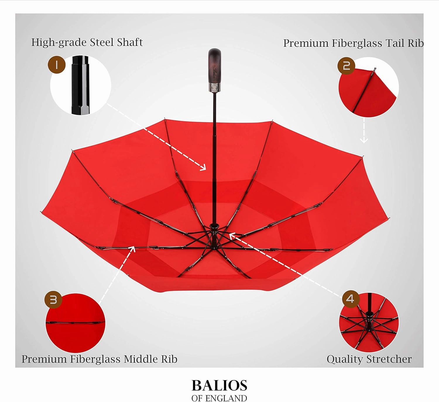 Travel Folding Umbrella with Real Wood Handle Auto Open Close Vented Windproof Canopy - Designed in UK