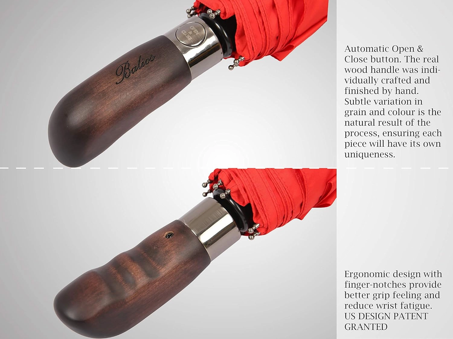 Travel Folding Umbrella with Real Wood Handle Auto Open Close Vented Windproof Canopy - Designed in UK