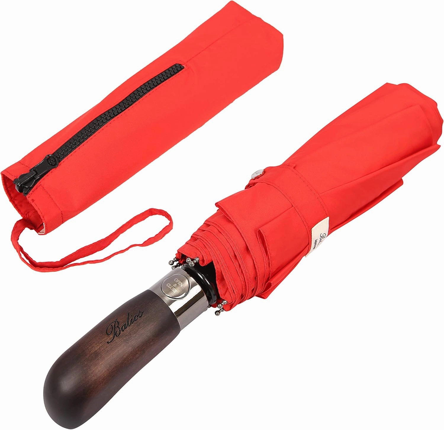 Travel Folding Umbrella with Real Wood Handle Auto Open Close Vented Windproof Canopy - Designed in UK