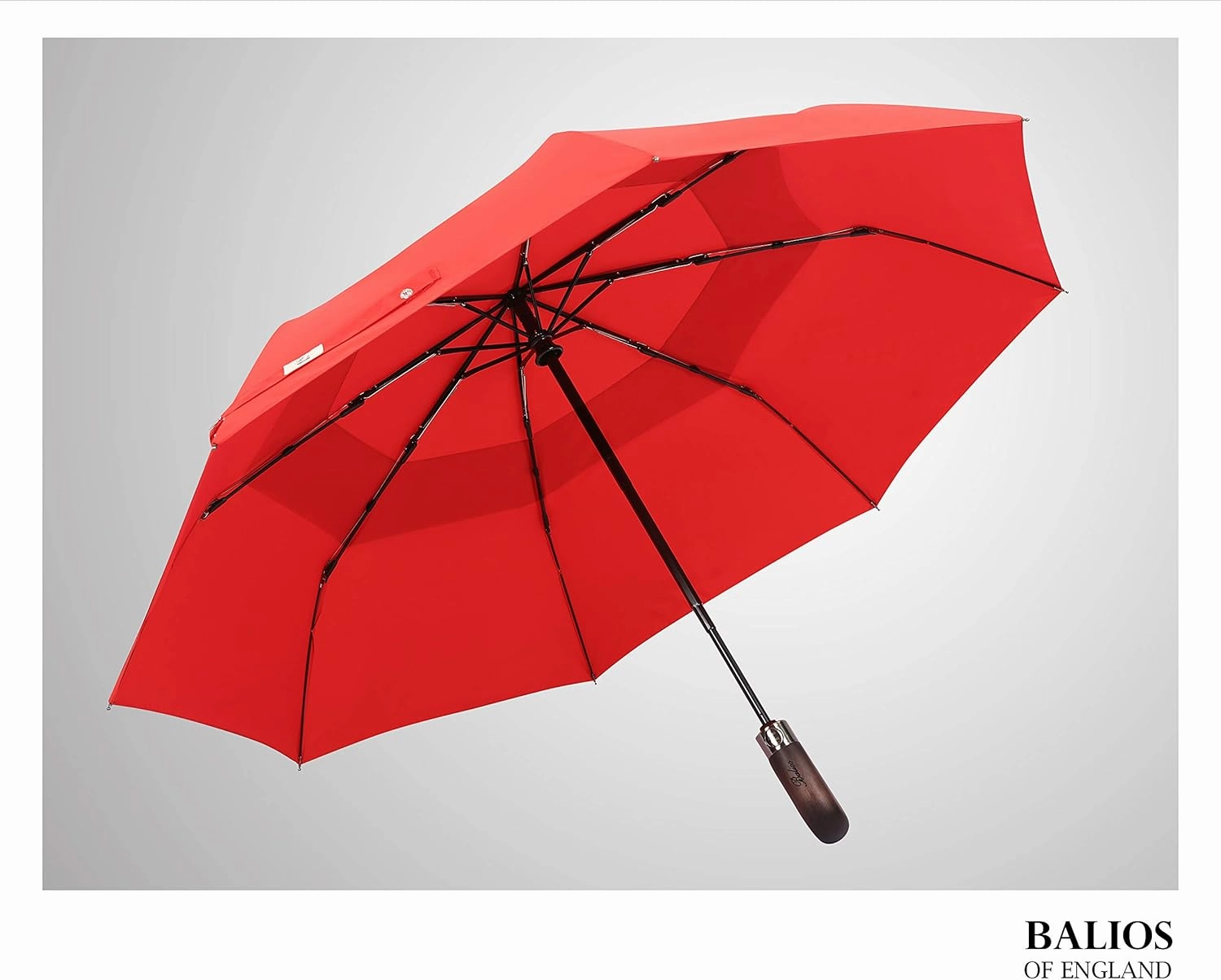 Travel Folding Umbrella with Real Wood Handle Auto Open Close Vented Windproof Canopy - Designed in UK