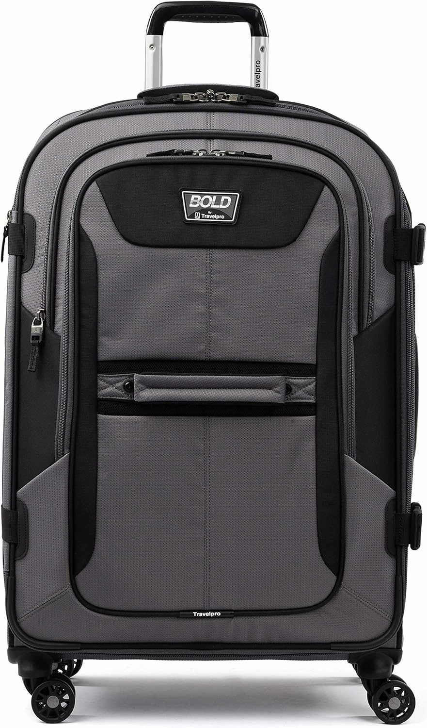 Travelpro Bold Softside Expandable Check in Spinner Luggage, Check in 26-Inch, Grey/Black