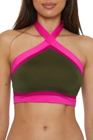 Trina Turk Women's Monaco Colorblock High Neck Bikini Top, Adjustable, Tie Back, Swimwear Separates