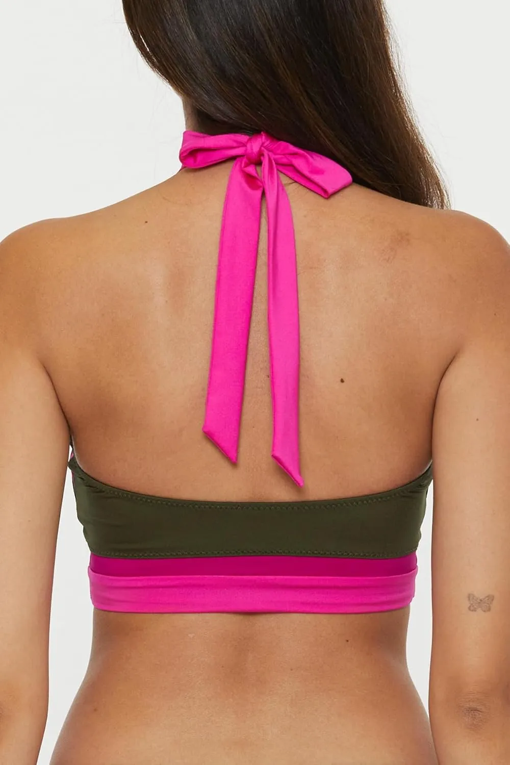 Trina Turk Women's Monaco Colorblock High Neck Bikini Top, Adjustable, Tie Back, Swimwear Separates