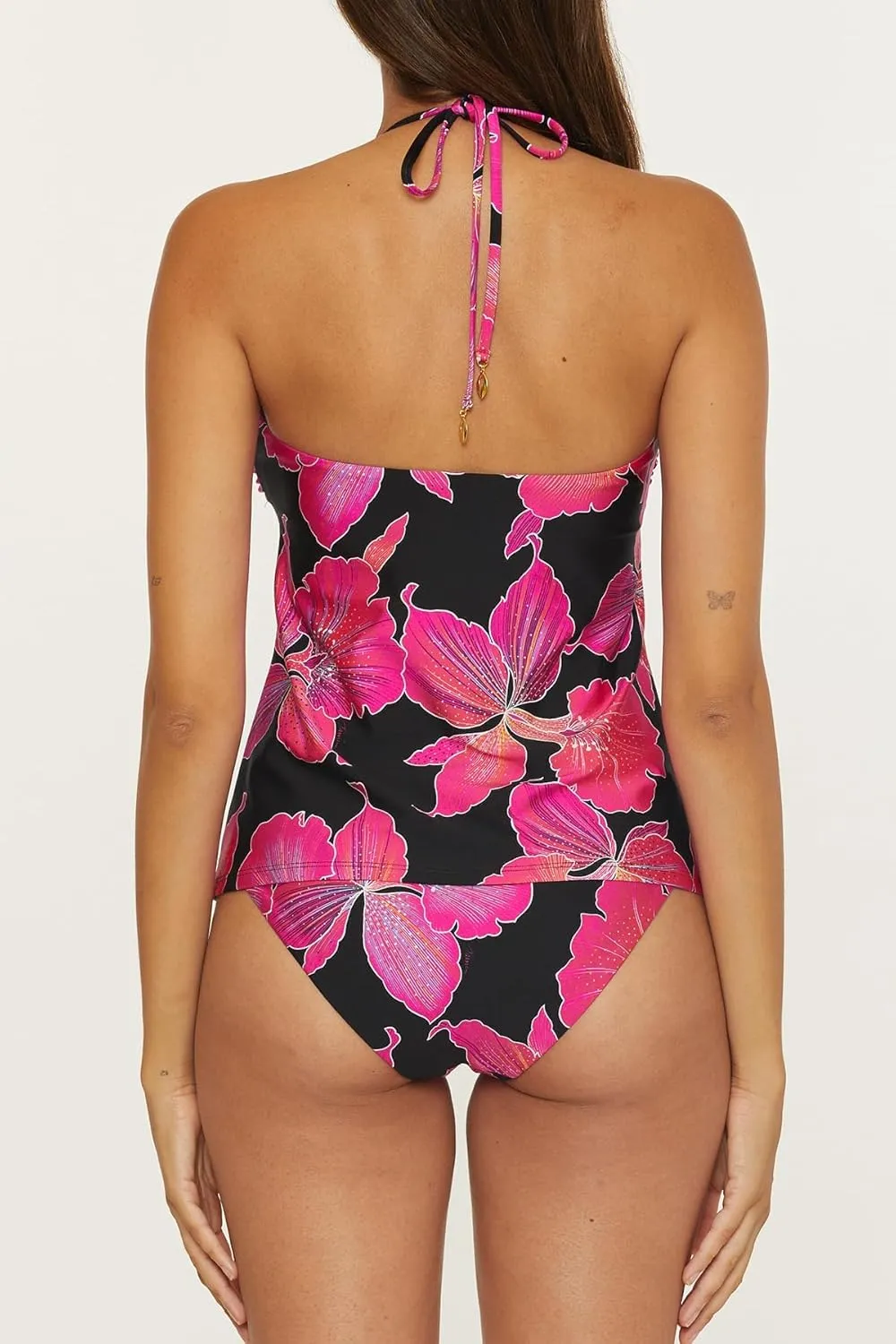 Trina Turk Women's Standard Fleury Chain Tankini, Plunge Neck, Floral Print, Beach Cover Ups