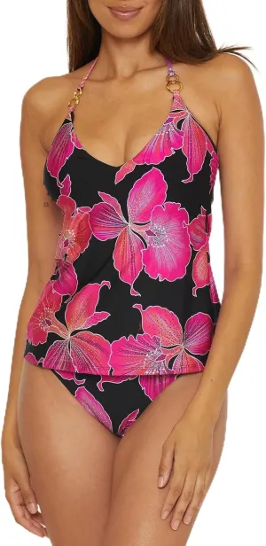 Trina Turk Women's Standard Fleury Chain Tankini, Plunge Neck, Floral Print, Beach Cover Ups