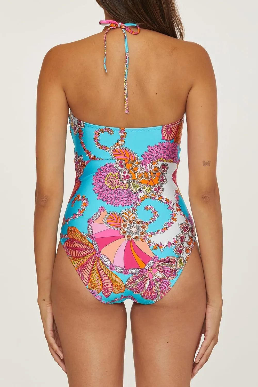 Trina Turk Women's Standard Meilani Bandeau One Piece Swimsuit, Floral Print, Adjustable, Tie Back, Bathing Suits