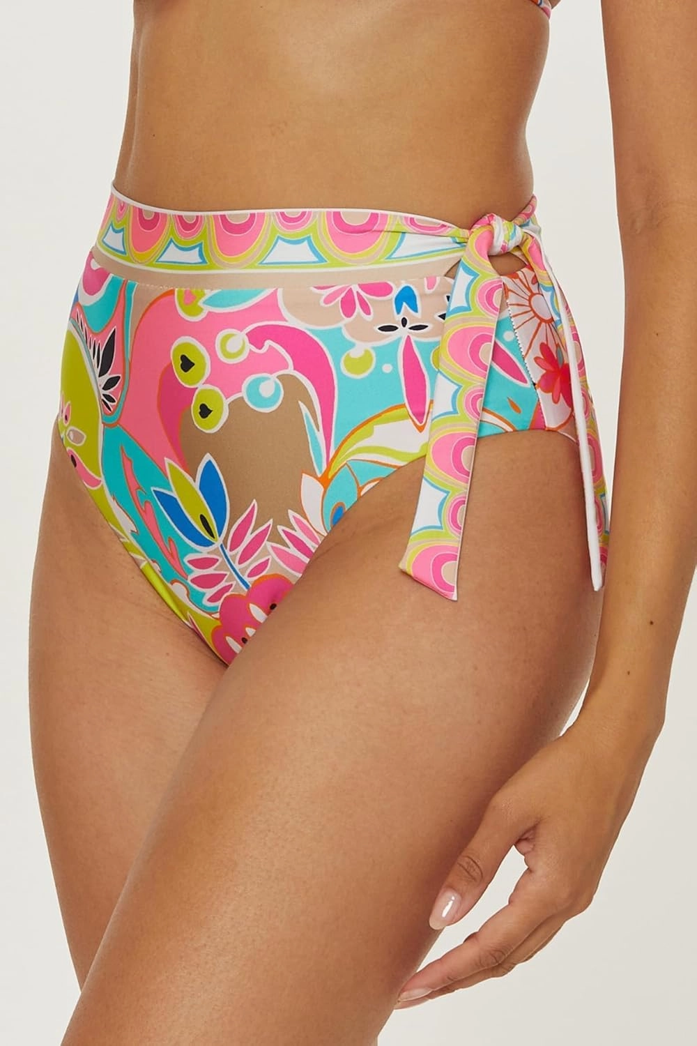 Trina Turk Women's Venus Banded Side Tie High Waisted Bikini Bottom, Cheeky Coverage, Swimwear Separates