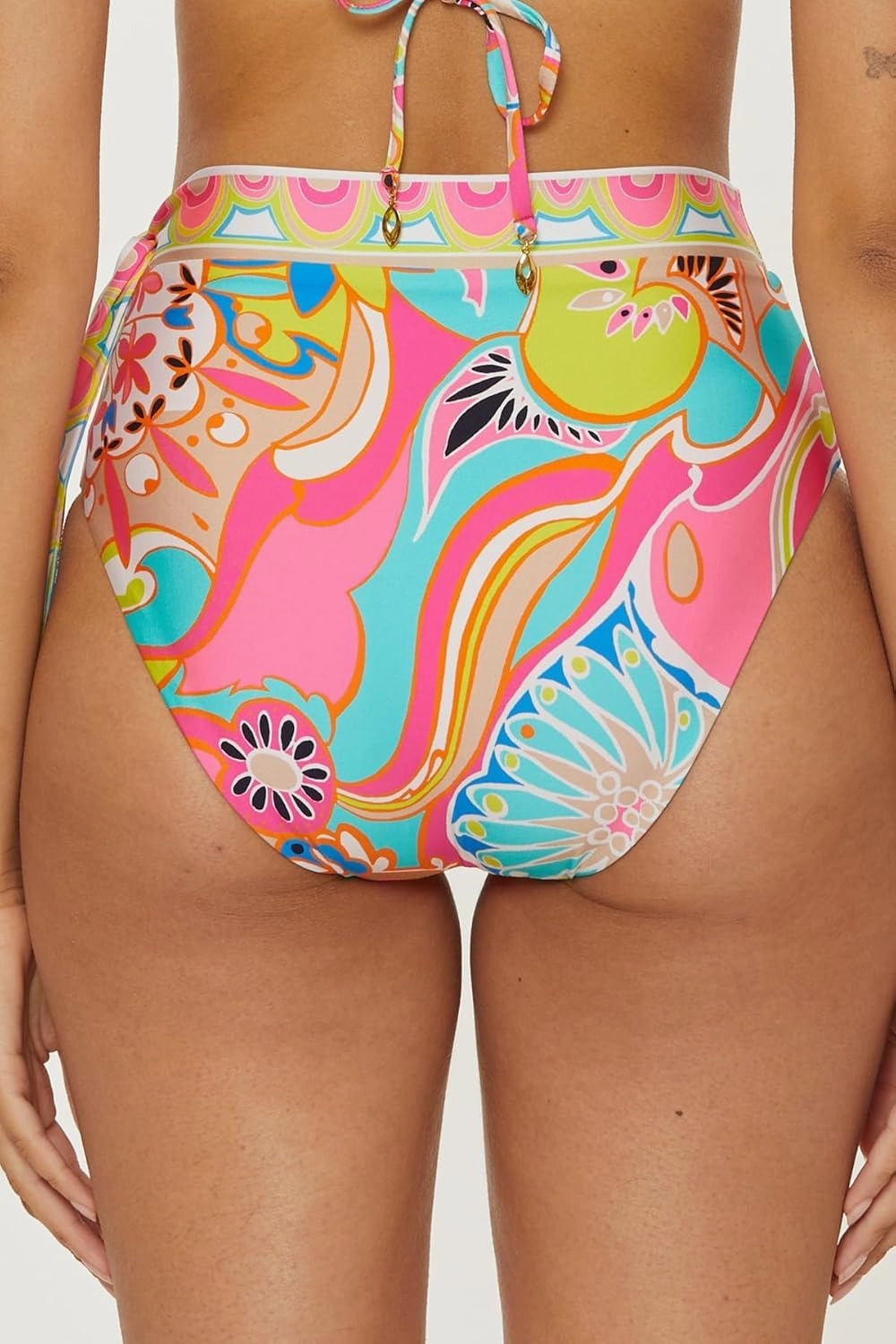 Trina Turk Women's Venus Banded Side Tie High Waisted Bikini Bottom, Cheeky Coverage, Swimwear Separates