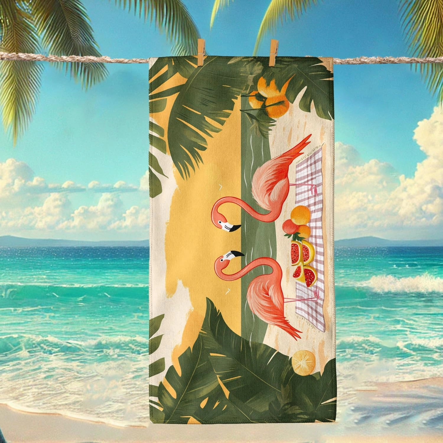 Tropical Tropical Bird Beach Towel Peach Colorful Summertime Design, Quick Dry Absorbent Sand Free Oversize Lightweight Beach Blanket, Vacation Picnic Essentials 70x35 Inch