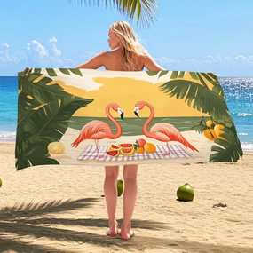 Tropical Tropical Bird Beach Towel Peach Colorful Summertime Design, Quick Dry Absorbent Sand Free Oversize Lightweight Beach Blanket, Vacation Picnic Essentials 70x35 Inch