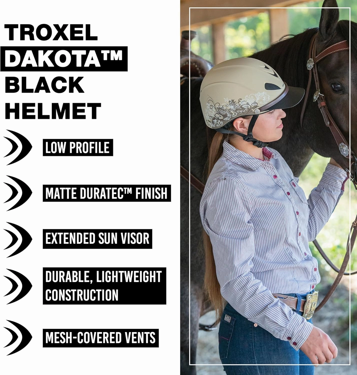 Troxel Dakota Trail Horse Riding Helmet, Low-Profile Light Adjustable Design, Safety Horseback Riding Gear