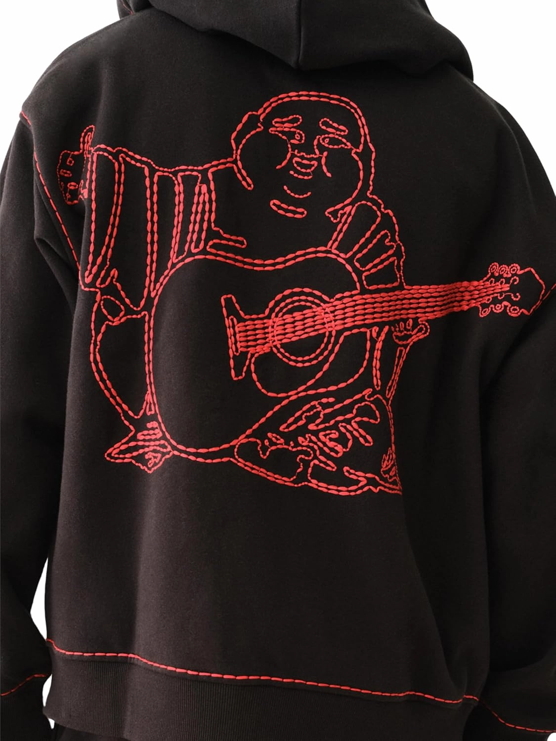 True Religion Men's Fleece Super T Full Zip Hoodie - Jet Black | Buddha Embroidery & Contrast Stitching