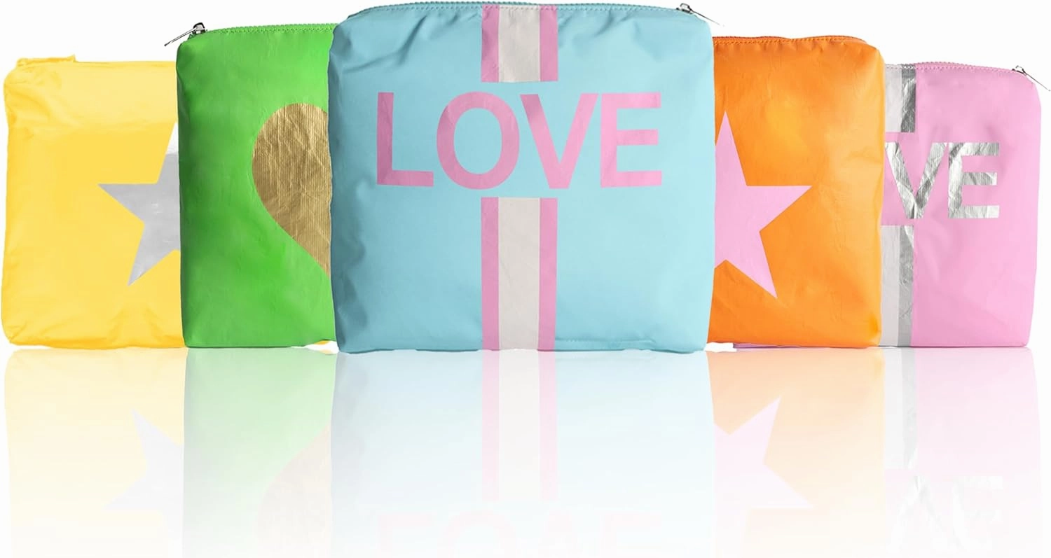 Tyvek Pouch – Fun & Stylish Organizer for Makeup Travel Accessories Skincare & More – Love Heart & Star Designs