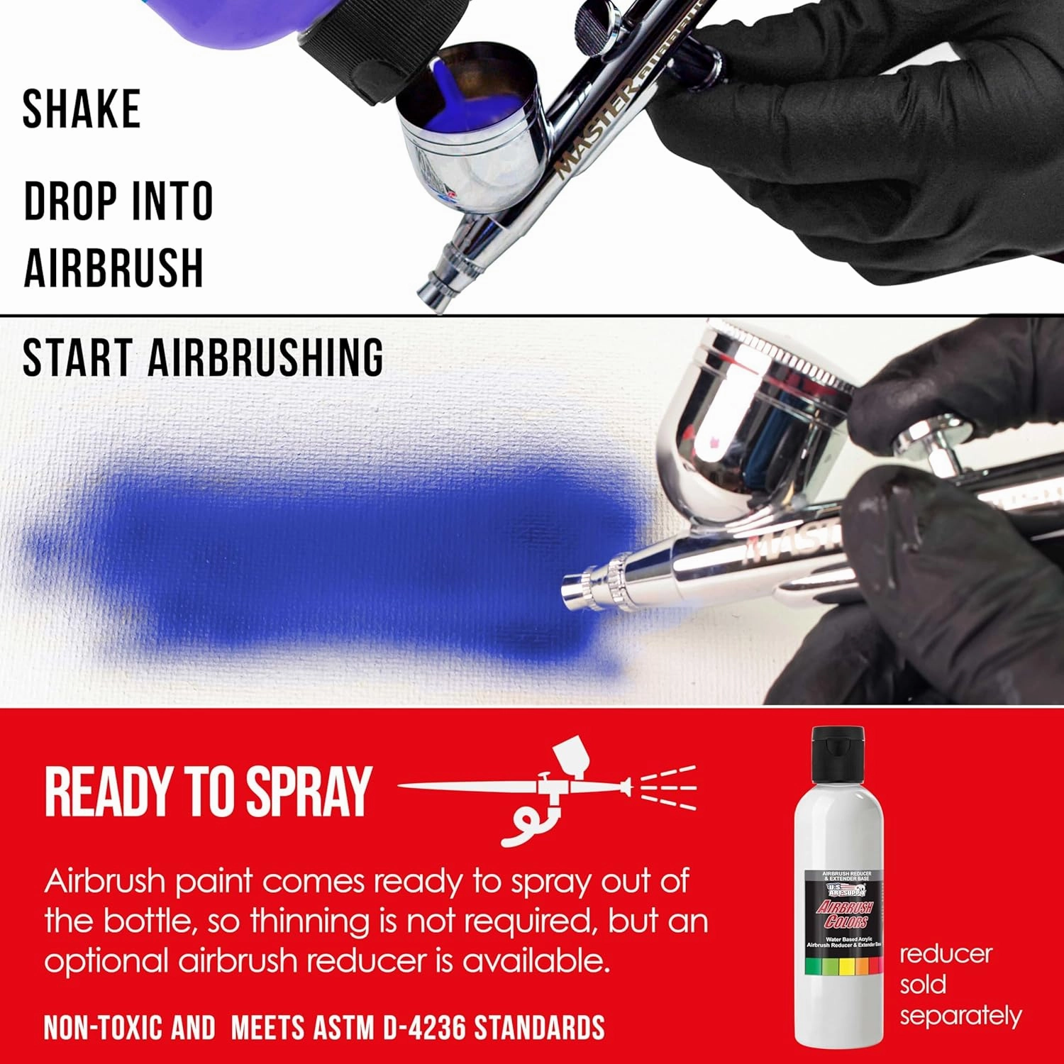 U.S. Art Supply Ready to Spray Bright Red Opaque Airbrush Paint - 8oz Bottle, Professional Grade Non-Toxic Water-Based Colors for Vibrant & Permanent Results