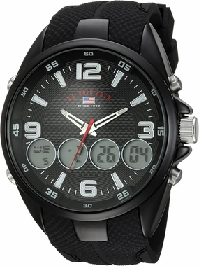 U.S. Polo Assn. Men's Ana-Digital Sport Watch – Black Dial with Multiple Digital Windows, Textured Strap, Stopwatch & Alarm Functions – 46mm Case – Fits Wrists 5.5" to 8"