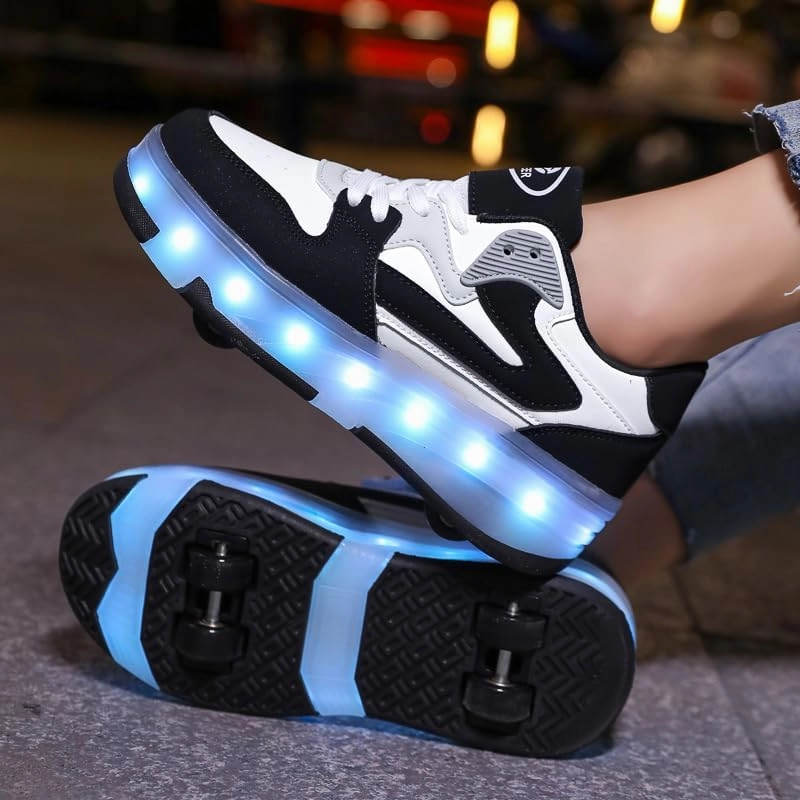 Ufatansy - New Upgrated LED Rechargeable Roller Skates Shoes with 4 Detachable Wheels Roller Sport Shoes Fashion Sneakers for Girls Boys Kids Birthday Thanksgiving Christmas Day