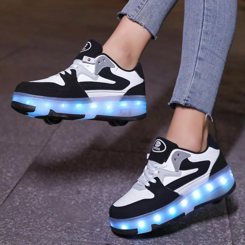 Ufatansy - New Upgrated LED Rechargeable Roller Skates Shoes with 4 Detachable Wheels Roller Sport Shoes Fashion Sneakers for Girls Boys Kids Birthday Thanksgiving Christmas Day