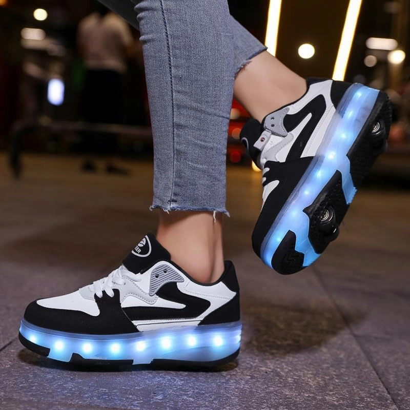 Ufatansy - New Upgrated LED Rechargeable Roller Skates Shoes with 4 Detachable Wheels Roller Sport Shoes Fashion Sneakers for Girls Boys Kids Birthday Thanksgiving Christmas Day