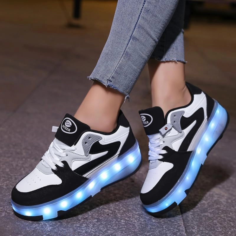 Ufatansy - New Upgrated LED Rechargeable Roller Skates Shoes with 4 Detachable Wheels Roller Sport Shoes Fashion Sneakers for Girls Boys Kids Birthday Thanksgiving Christmas Day