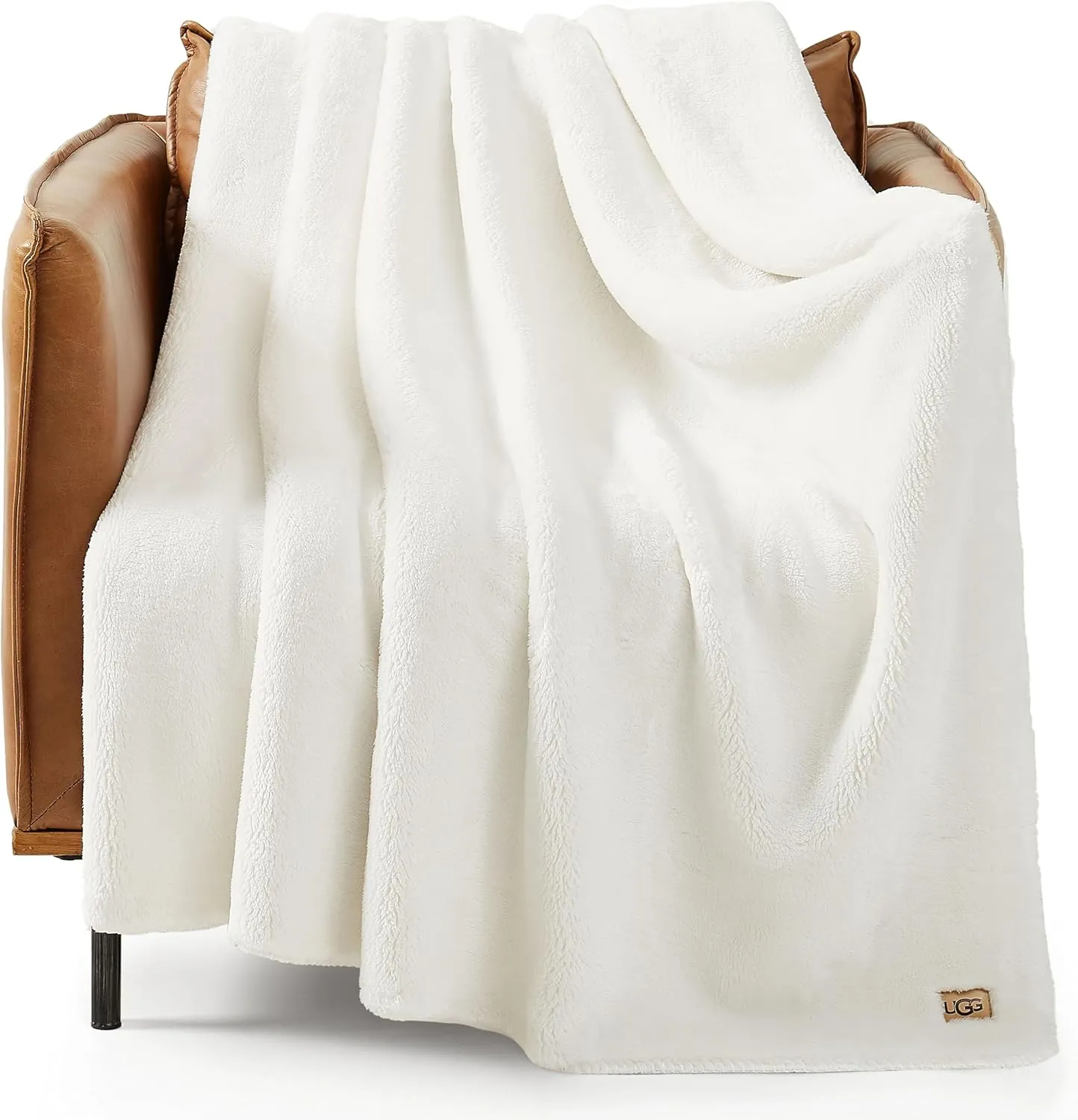 UGG Whitecap Plush Throw Blanket Fleece Lightweight Soft Cozy Throw for Couch Luxury Home Decor for Living Room Machine Washable Hypoallergenic Flannel Blankets, 50-inch x 70-inch, White Snow
