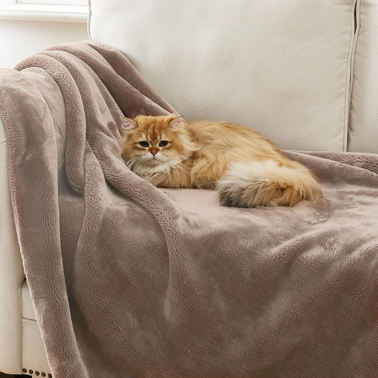 UGG Whitecap Plush Throw Blanket Fleece Lightweight Soft Cozy Throw for Couch Luxury Home Decor for Living Room Machine Washable Hypoallergenic Flannel Blankets, 50-inch x 70-inch, Light Fawn Brown