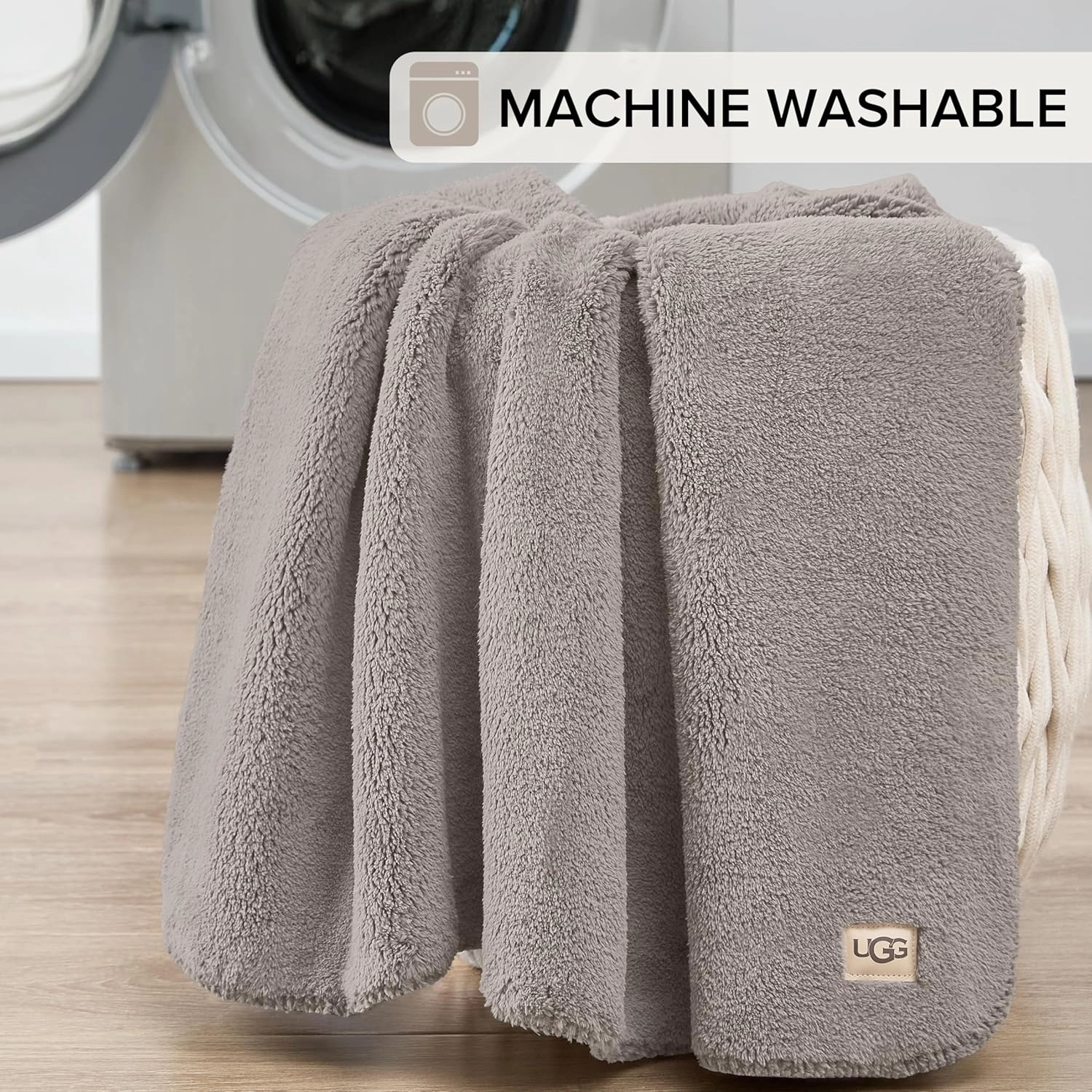 UGG Whitecap Plush Throw Blanket Fleece Lightweight Soft Cozy Throw for Couch Luxury Home Decor for Living Room Machine Washable Hypoallergenic Flannel Blankets, 50-inch x 70-inch, Light Grey Seal