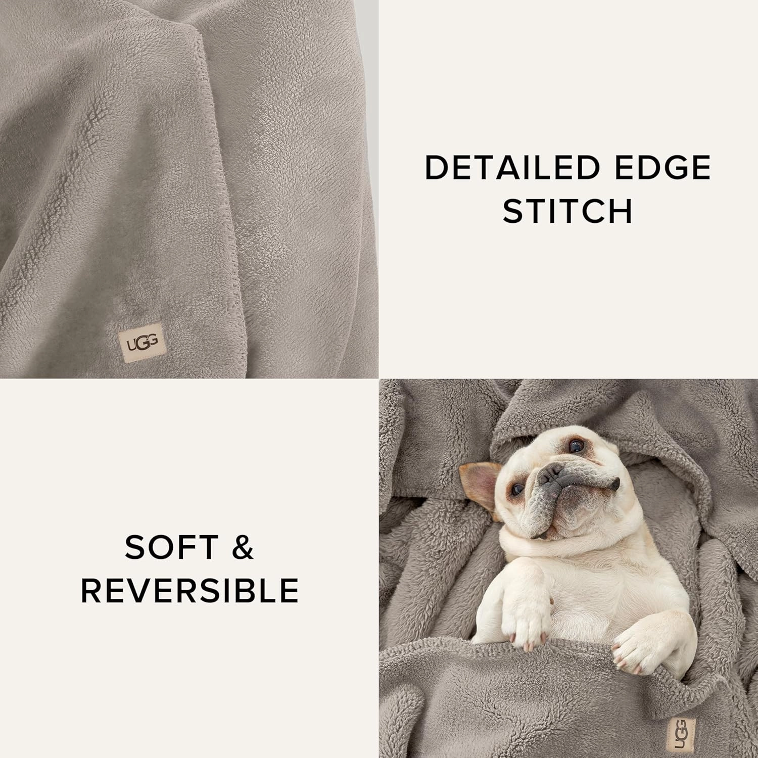 UGG Whitecap Plush Throw Blanket Fleece Lightweight Soft Cozy Throw for Couch Luxury Home Decor for Living Room Machine Washable Hypoallergenic Flannel Blankets, 50-inch x 70-inch, Light Grey Seal