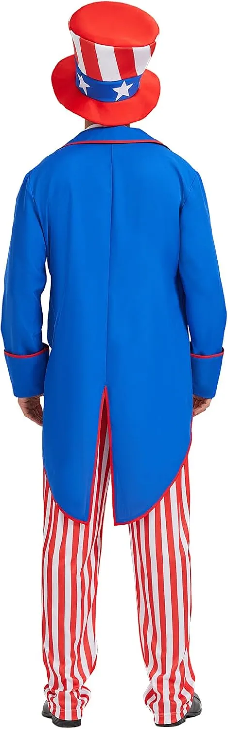 Uncle Sam Costume Adult Men, 4th of July Deluxe Costumes Set, Independence Day Theme Patriotic Party Cosplay Dress Suit