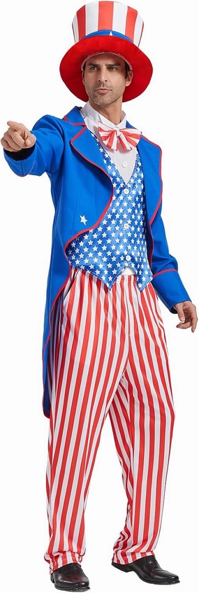 Uncle Sam Costume Adult Men, 4th of July Deluxe Costumes Set, Independence Day Theme Patriotic Party Cosplay Dress Suit
