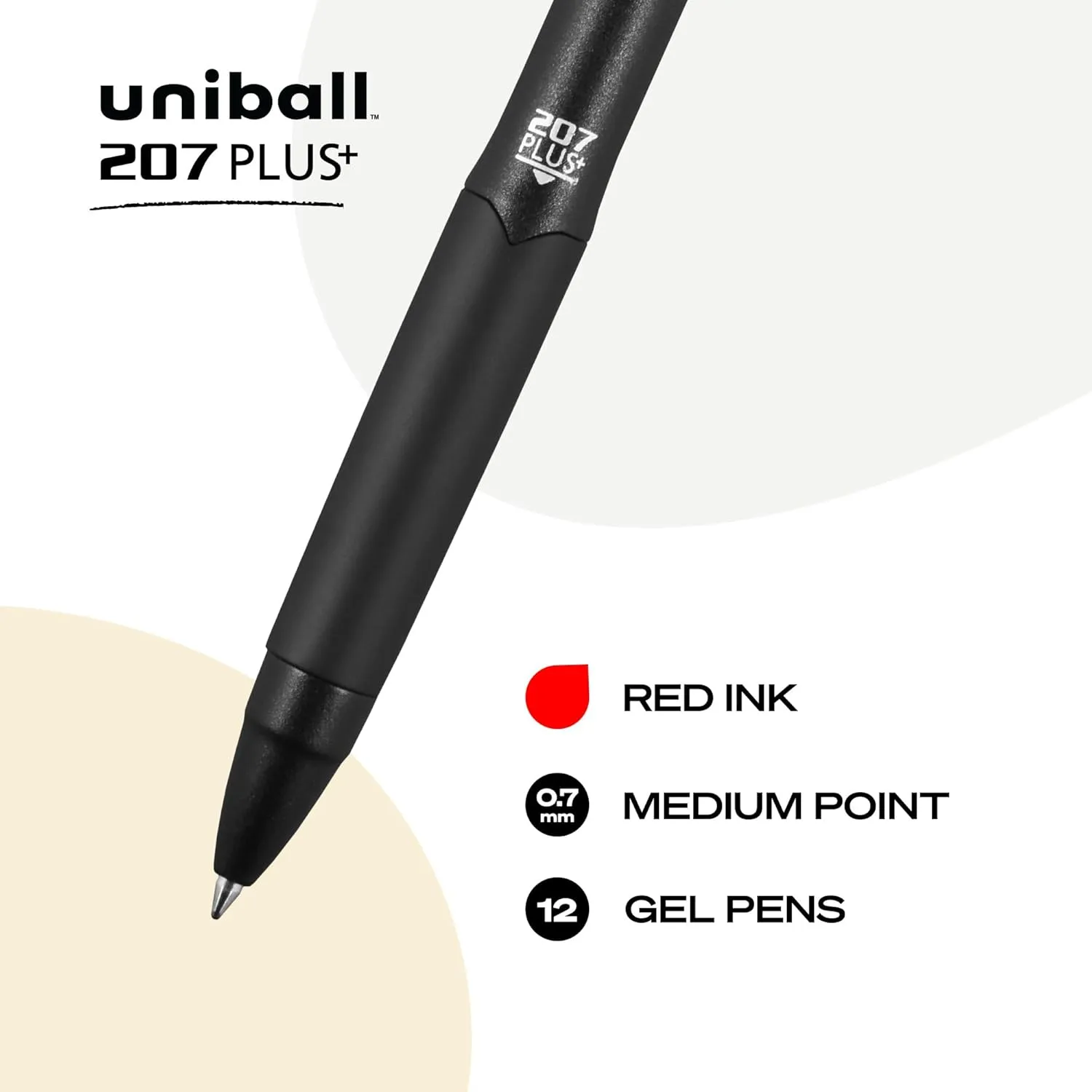 uniball 207 Plus  Retractable Gel Pens 12 Pack in Red with 0.7mm Medium Point Pen Tips - Uni-Super Ink  is Smooth, Vibrant, and Protects Against Water, Fading, and Fraud
