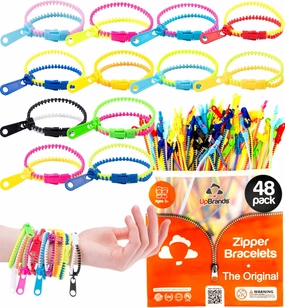 UpBrands Zipper Bracelets 6.5 Inches Sensory Toys Bulk Set, Multicolored, Kit for Birthday, Party Favors for Kids, Goodie Bags, Easter Egg & Pinata Fillers, Students Incentives (48 Pack)