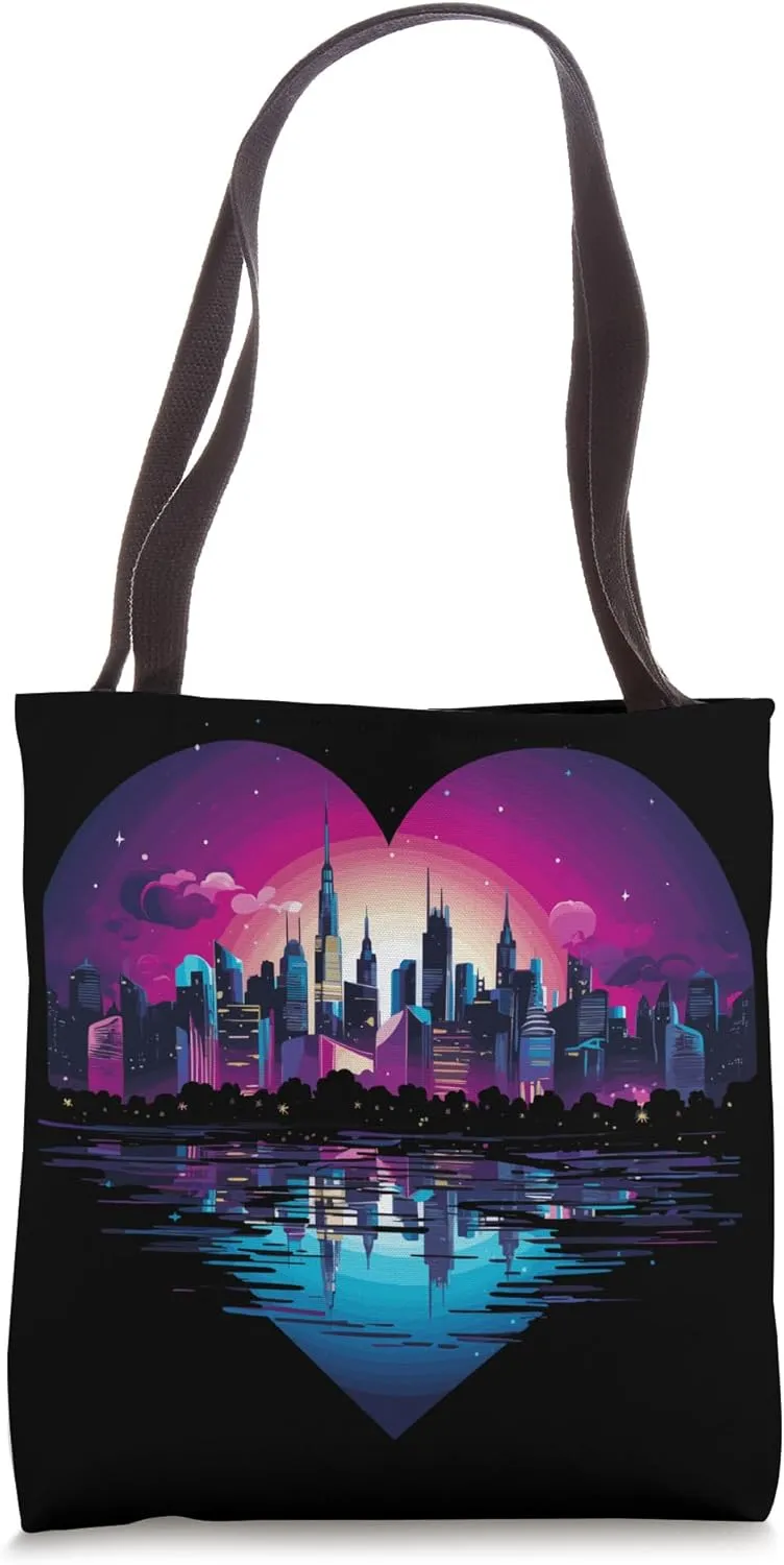 Urban city skyline heart-shaped frame skyscraper design Tote Bag