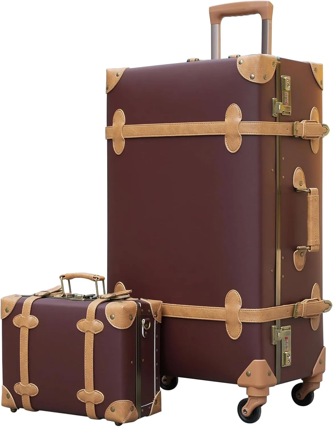 urecity Vintage Luggage Set of 2, Retro Suitcase Trunk with Wheels for Men and Women, Cute Designer Travel Luggage Set with Boarding Tote, Luggage Zipperless TSA Approved