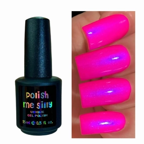 UV GEL- Barbee On The Glow - Neon Pink Blue NEON Glow Pop Collection MultiColor Shifting: Mylar Oil Slick Indie Nail Polish