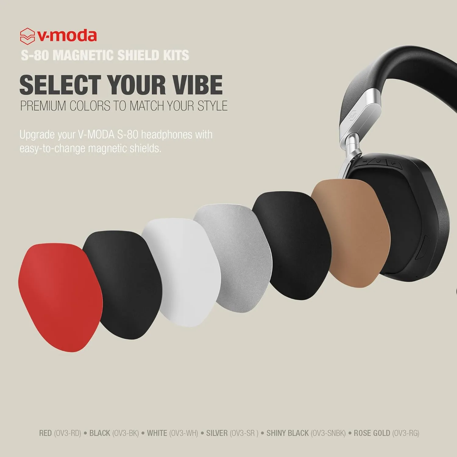 V-MODA S-80 Magnetic Shield Kits (OV3) | Easy to Install | Available in six Colors, Shiny Black (OV3-SNBK)