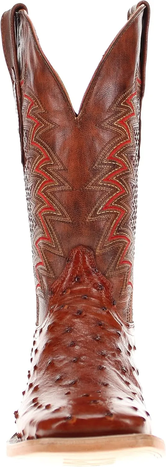 Vaccari Men's Bennet Genuine Full Quill Ostrich Leather Broad Square Toe Cowboy Boots